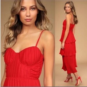 Lulu's Vibrant Red Layered Midi Dress